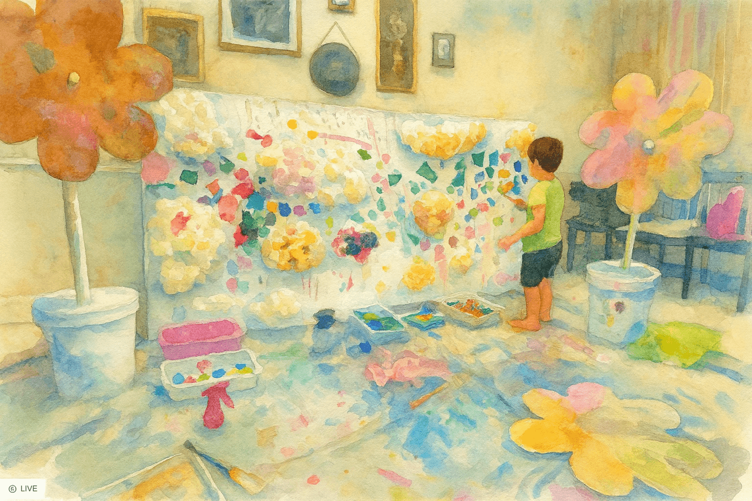 Watercolor illustration of Bloom Play Lab in Loveland, Colorado